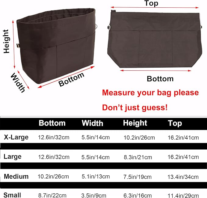 Handbag Tote Purse Organizer Insert Bag Liner Shaper Divider Zipper 11 Pockets Compartments Small Coffee | Bag Divider Liner Shaper Separator in Bag with Zipper, 11 Pockets Compartments