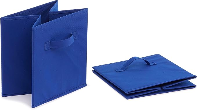 Amazon Basics Collapsible Fabric Storage Bins with Handles, Cube Organizer for Home Organization, 10.5"x10.5"x11", Navy, 6 Count (Pack of 5)