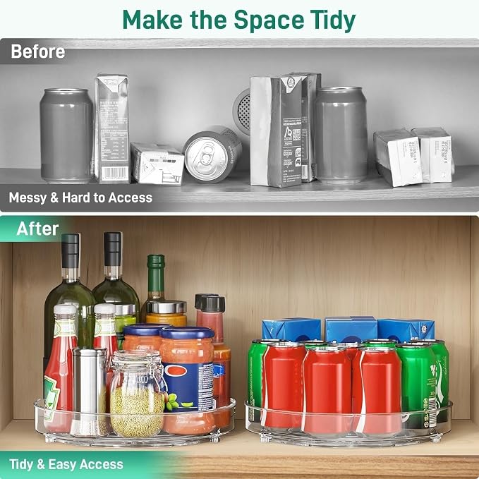 Optish 4 Pack Lazy Susan Organizer, 9.5 Inch Lazy Susan Turntable for Cabinet, Refrigerator Organizer for Pantry Organizers and Storage, Non-Skid Fridge Organizer
