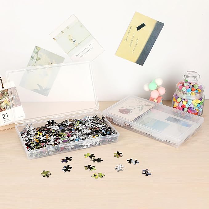 BTSKY Clear Plastic Storage Box with Flap Lid, Multipurpose Craft Organizers and Storage Box Art Supply Storage Organizer Plastic Sewing Box for Beads Pencils Sticky Notes, 4 Pack Medium Small