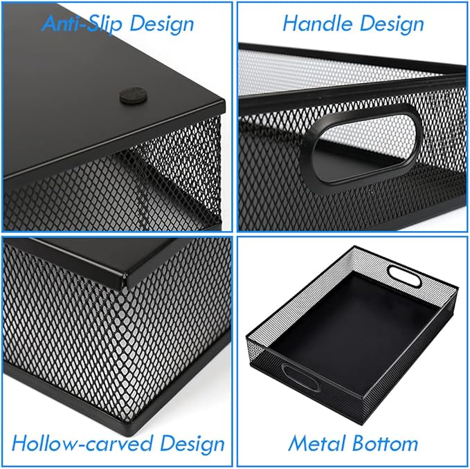 2Pcs Desk Drawer Organizer, Stable Metal Mesh Desk Storage Tray, Versatile Storage Box Set for Office Home Supplies,13 x 9 inches