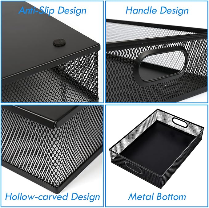 Desk Drawer Organizer, A4 Large Metal Mesh Desk Organizer Tray, Versatile Storage Box Set for Office Home Supplies,13 x 9 inches