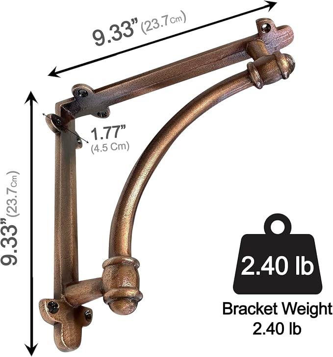 NACH Decorative Shelf Brackets, 2 Pack of 9.6 x 1.7 x 9.6 inch Copper Cast Iron Shelf Brackets - Decorative Brackets for Mounting - Industrial Style Brackets