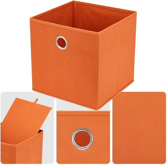 Orange Cube Storage Bins 11x11x11 Decorative Storage Cubes Boxes Foldable Organizer Storage Baskets Fabric Cubbies Drawers Collapsible Cubes Inserts Storage for Closet Organizer Shelves ,QY-SC20-6