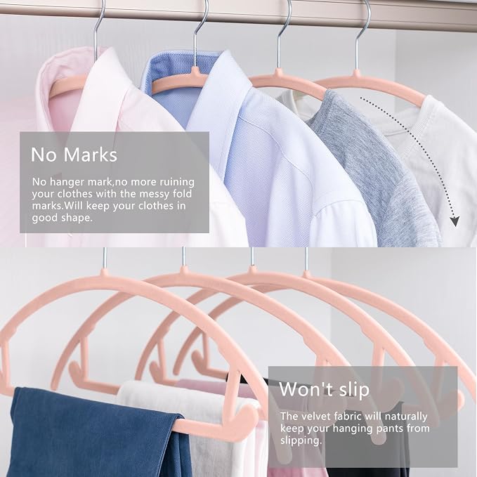 MIZGI Premium Velvet Hangers 60 Pack Heavyduty- Non Slip No Shoulder Bump Suit Hanger - Chrome Hooks,Space Saving Clothes Rounded Shape for Coat,Sweater,Jackets,Pants