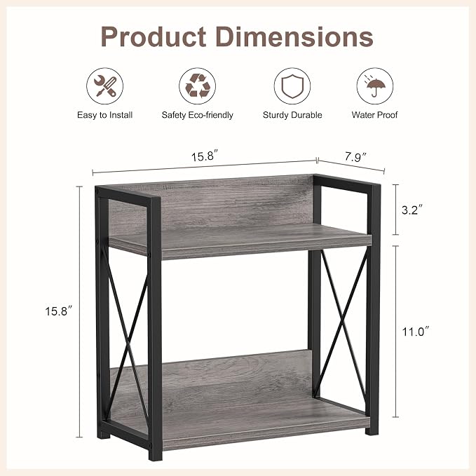 Giikin Coffee Bar Accessories, 2 Tier Spice Rack for Counter, Gray Kitchen Countertop Organizer (Grey, L)