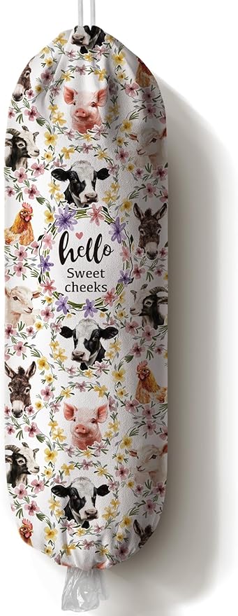 Farm Animal Grocery Bag Holder,Animal Gallery Plastic Bag Organizer Storage,Farm Theme Kitchen Decor 23"x9"