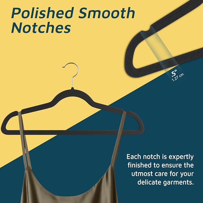 Lifemaster Velvet Clothes Hangers – With 360 Degree Swivel Hook and Non-Slip Shoulder Notch, Holds Up To 10 lbs, Heavy Duty Hanger Set, For Organizing Suit, Dress, Coat, and Clothes, Pack of 10, Black