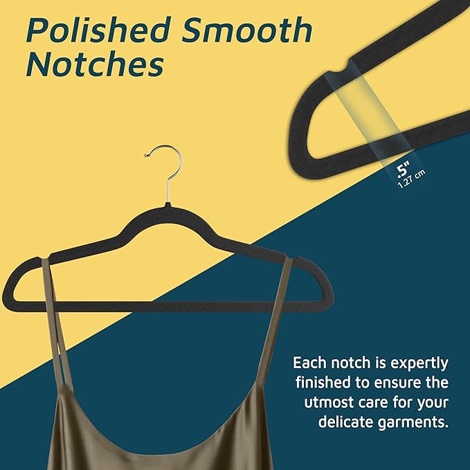 Lifemaster Velvet Non-Slip Plastic Hanger Set - 50 Pieces Non-Slip Clothes Hanger Set with 360° Swivel Hook, Space-Saving, Sleek Design, Smooth Velvet Finish, Lightweight Construction - Black
