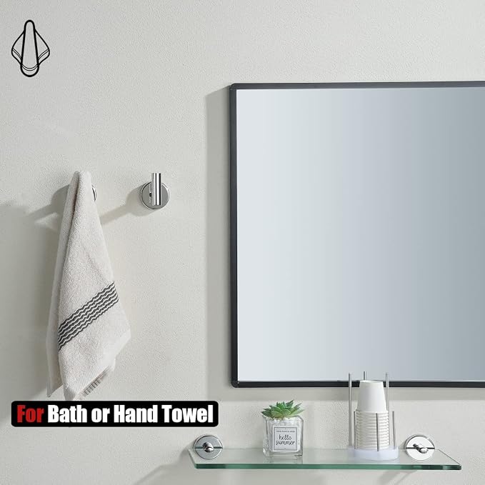 JQK Chrome Bathroom Towel Hook, 304 Stainless Steel Coat Robe Clothes Hook for Bathroom Kitchen Garage Wall Mounted (Pack of 2), TH100-CH-P2