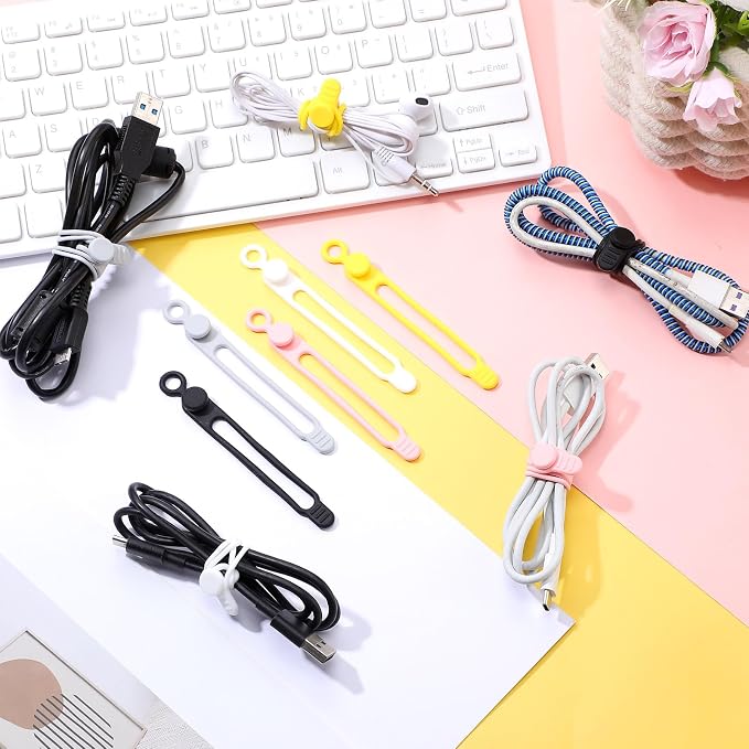 Nuanchu 40 Pcs Silicone Cable Ties Reusable Holder Adjustable Straps Multipurpose Charging Cable Organizer for Fastening Charging Cords Wires(4.17 Inch,Assorted Color)