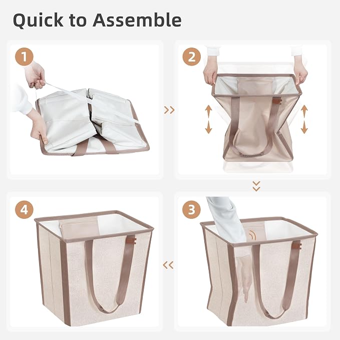 STORAGE MANIAC Collapsible Laundry Basket, 16.9 Gal. Large Pop-up Laundry Hamper with Long Carry Handles, Space-Saving Foldable Clothes Hamper with Bottom Elastic Band, Travel Laundry Bags, Oat Beige