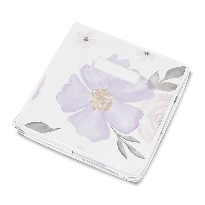 Sweet Jojo Designs Purple Watercolor Floral Girl Small Fabric Toy Bin Storage Box Chest For Baby Nursery or Kids Room - Lavender, Pink and Grey Shabby Chic Rose Flower