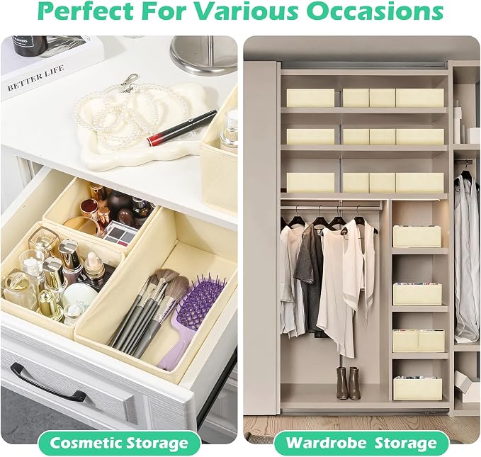 Drawer Clothing Organizer 16-Pack, Beige 3-Size Underwear Drawer Dividers, Fabric Folding Wardrobe Organizer for Baby Clothes, Bras, Underwear, Panties, Belts, Socks, Ties