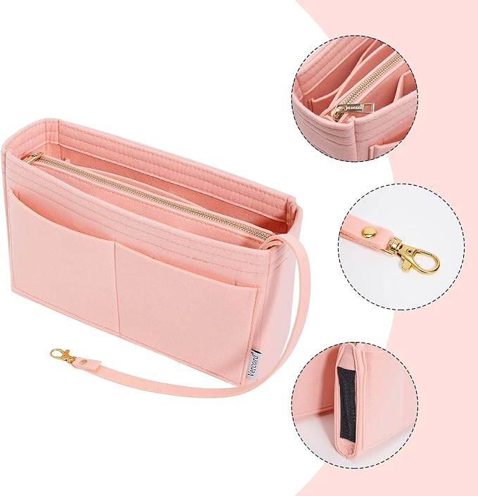 Vercord Felt Organizer Insert For Purse Handbag Tote Bag In Bag Inside Shaper Divider Neo Pink Slender Medium