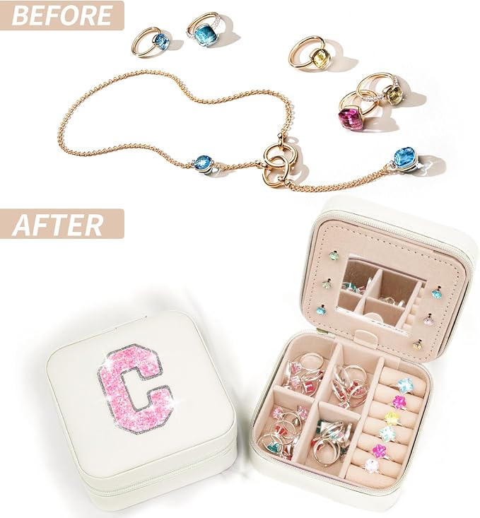 Uygafly Gifts for Teen Girl Trendy Stuff,Birthday Gift for 5 6 7 8 9 10 11 12 13 14 15 Year Old Girls,Cute Travel Jewelry Case Small Box | Cream,C