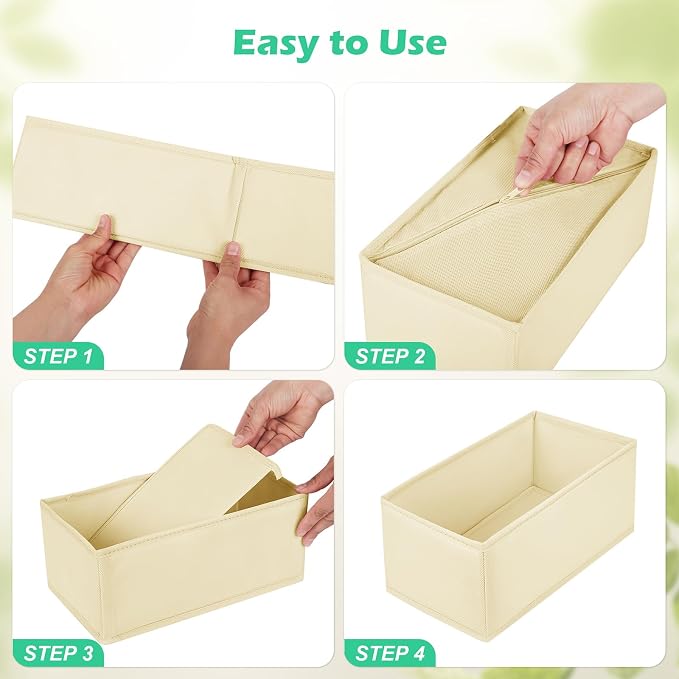 Drawer Clothing Organizer 16-Pack, Beige 3-Size Underwear Drawer Dividers, Fabric Folding Wardrobe Organizer for Baby Clothes, Bras, Underwear, Panties, Belts, Socks, Ties