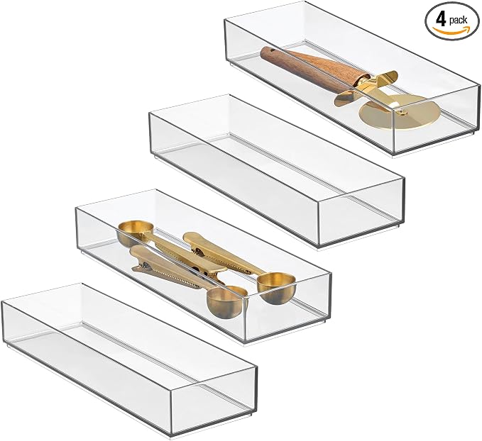 iDesign Drawer Organization, Large, Set of 4 | Kitchen and Bathroom, For Silverware, Spatulas, Gadgets