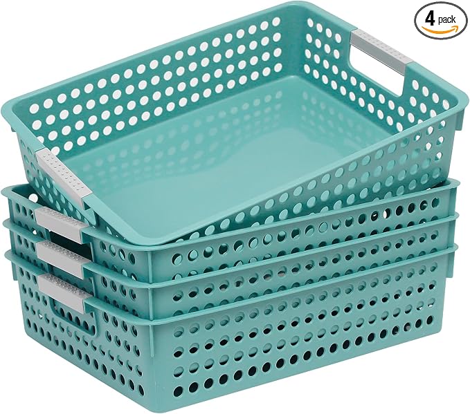 Soddeph A4 Paper Trays for Classroom with Grip Handles,Book Baskets for Library, Drawers, Office, Home,Desk,Turn in Trays Classroom Plastic Storage Baskets