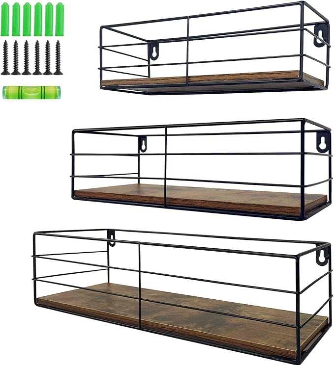 CRUGLA Floating Shelves Wall Mounted Set of 3, Hanging Storage Wall Shelf for Bathroom, Living Room, Bedroom, Kitchen Home