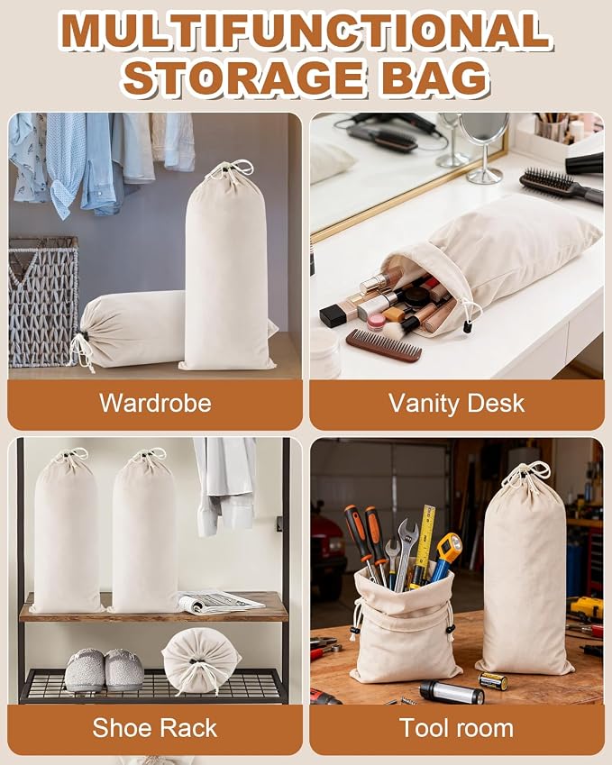 2 Pcs Single Shoe Bags for Travel, Dust Velvet Bags, Beige, 17.3x8.6 Inch | Washable & Reusable Travel Shoe Bags, Dustproof Shoe Bags with Drawstring Closure, Suitable for Travel, Home Storage