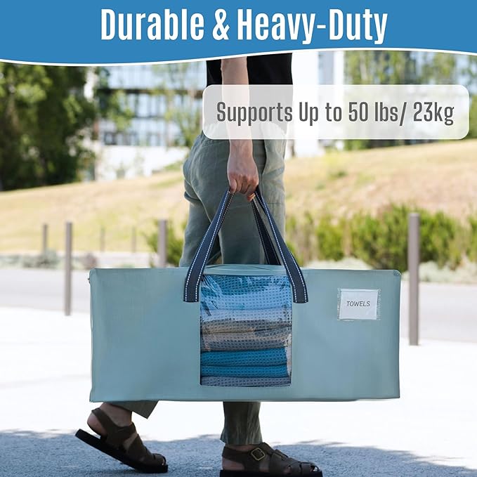 VENO 10 Pack Heavy Duty Moving Bags, Packing Bags with Clear Window, Alternative to Moving Boxes, Storage Bins for Clothes, Blankets, Comforters, College Dorm Essentials (Light Blue Matte,10 Pack)