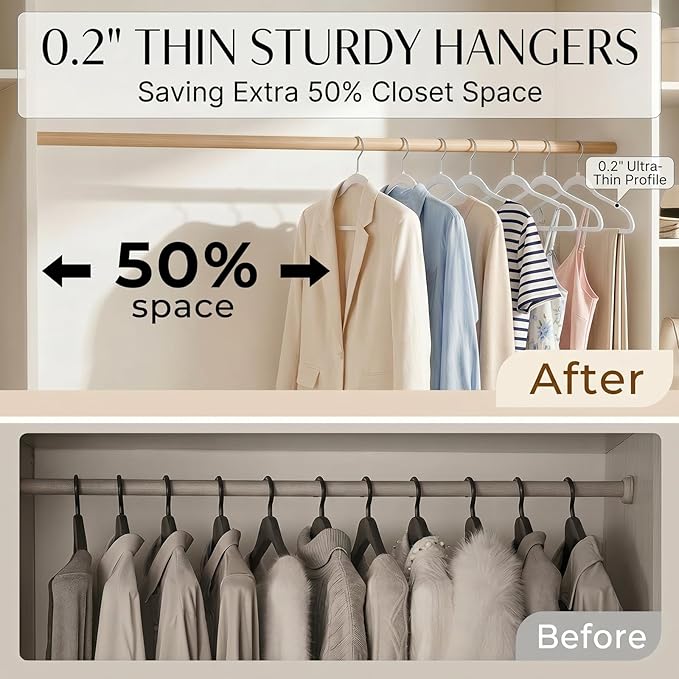 SMARTOR Plastic Hangers 50 Pack - Thin Clothes Hangers Heavy Duty | Durable, Lightweight, Space Saving, Slim Hangers Plastic, Dorm Room Essentials for College Students - White
