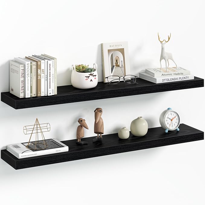 Vivelove 36 Inch Floating Shelves Wall Mounted for Display, 6.5 Deep Duty Shelves with Invisible Brackets for Living Room,Bedroom,Kitchen, Bathroom Storage & Decor,36" Wx6.5 Dx1.4 H - Black