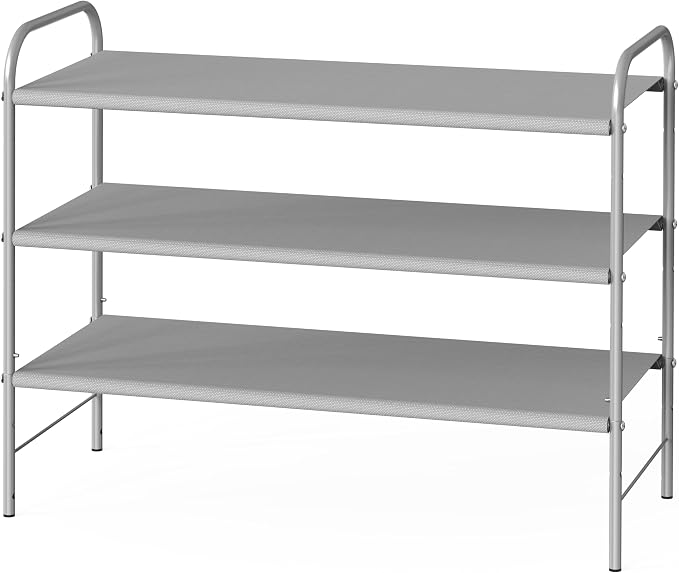 Simple Houseware 3-Tier Shoe Rack Storage Organizer, Grey – Space-Saving Shoe Shelf, Holds 9–16 Pairs, Sturdy Metal Frame, Easy Assembly – Closet, Entryway, Bedroom Shoe Storage Solution