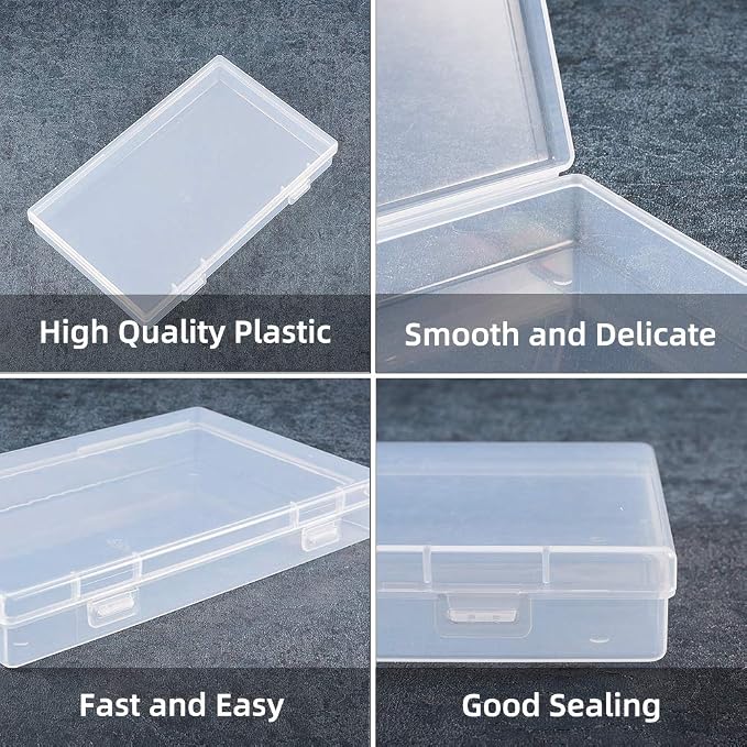 BENECREAT 4 Pack 6.7x4.13x1 Inches Large Clear Plastic Box Container Clear Storage Organizer with Hinged Lid for Small Craft Accessories Office Supplies Clips