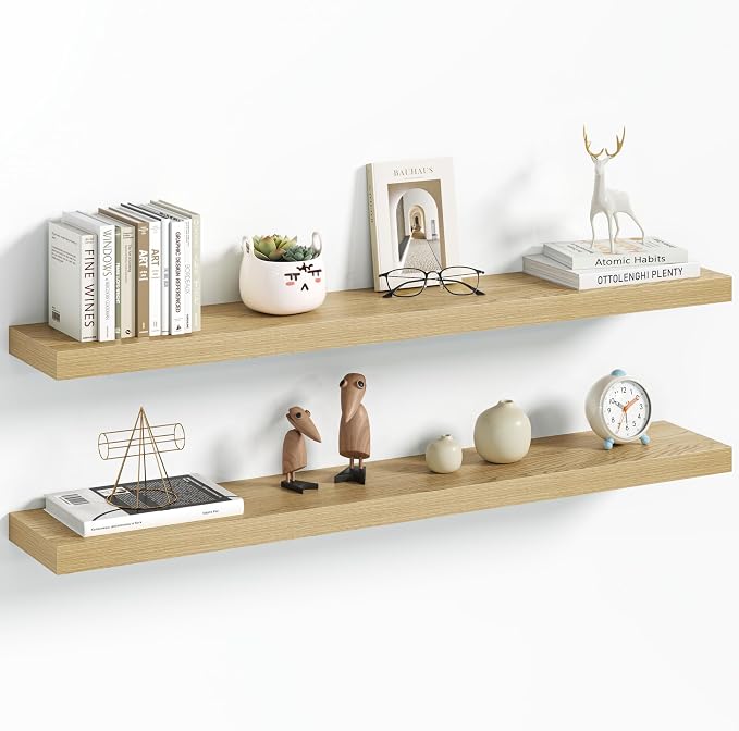 Vivelove 40 Inch Floating Shelves Wall Mounted for Display, 6.5 Deep Duty Shelves with Invisible Brackets for Living Room,Bedroom,Kitchen, Bathroom Storage & Decor,40" Wx6.5 Dx1.4 H - Oak