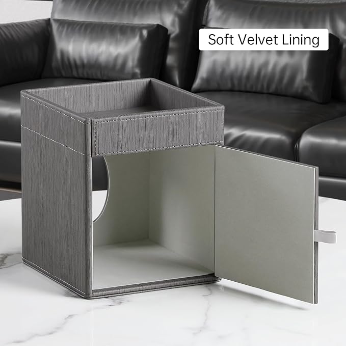 Tissue Box Cover, PU Leather Square Tissue Box Holder with Storage Tray for Bathroom Vanity Countertop Night Stands Bedroom Office Desk, Stylish Tissue Holder Decorative Organizer (Gray)