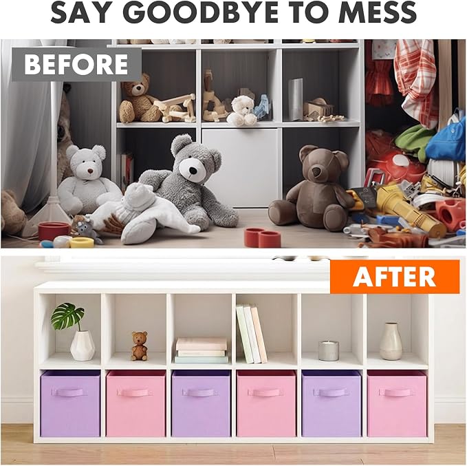 ShellKingdom Storage Bins, Foldable Fabric Storage Cubes And Cloth Storage Organizer For Closet And Toys, 6 Pack (Lavender+Pink)