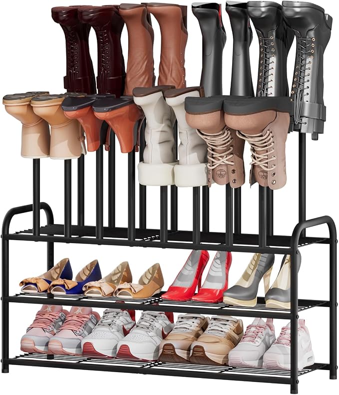viewcare Tall Boot Rack, Long Boot Rack Organiser, Tall Boots with Shoe Rack for Closet, 3-Tier Shoe Shelf Storage Organiser for Entryway