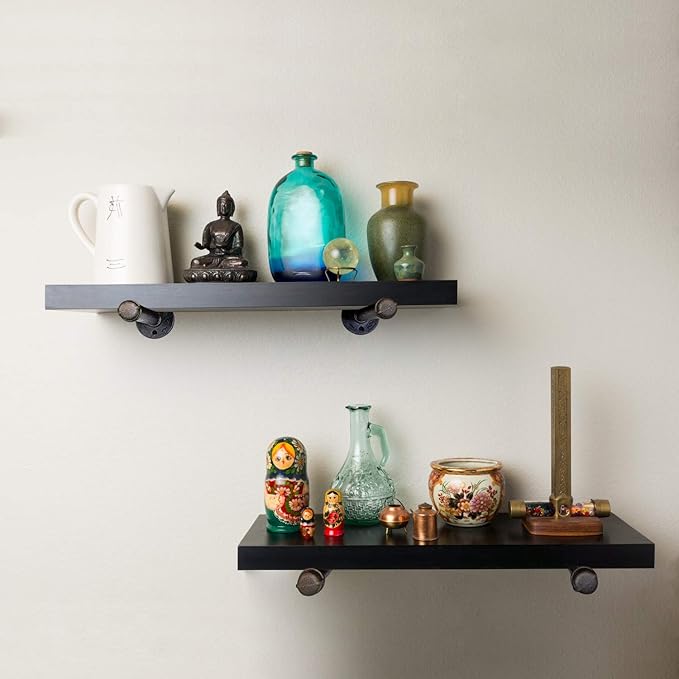 1/2" Industrial Black Iron Pipe Shelf Brackets, Rustic Wall Mounted DIY Shelving Bracket Hanging Custom Pipe Brackets for Floating Shelves (12 Inch, Piece, 2.0)