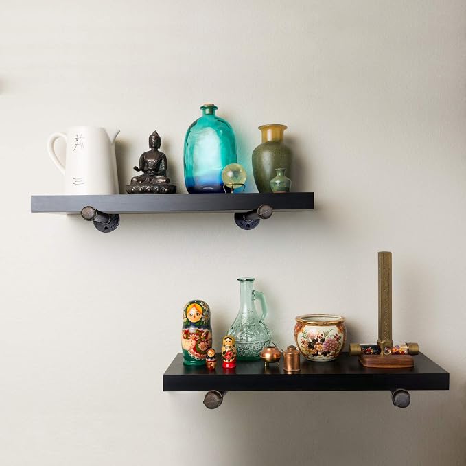 1/2" Industrial Black Iron Pipe Shelf Brackets, Rustic Wall Mounted DIY Shelving Bracket Hanging Custom Pipe Brackets for Floating Shelves (10 Inch, Piece, 2.0)