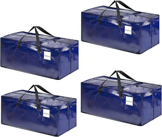 CHVEGLUZ 4 Packs Moving Bag Heavy Duty Extra Large,Storage Bags with Zipper&Handles, Sturdy&Durable Clothes Storage Bag Totes for College Dorm Essentials, Moving Boxes for College Supplies, Blue
