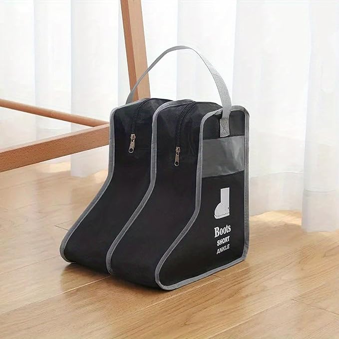 2 Pack Portable Boots Storage Bag, Tall/Short Boot Carry Bag Boots Organizer, Shoe Bags for Storage and Travel Dust Proof Travel Shoe Bags for Packing (Black)
