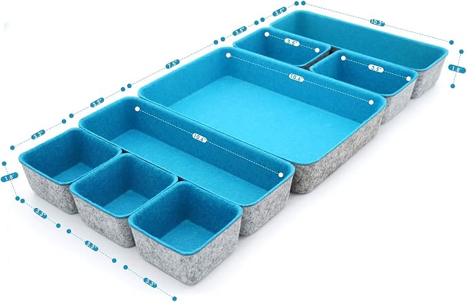 Welaxy Minimalist Felt Desk Drawer Organizer 8pc Turquoise Storage Bins