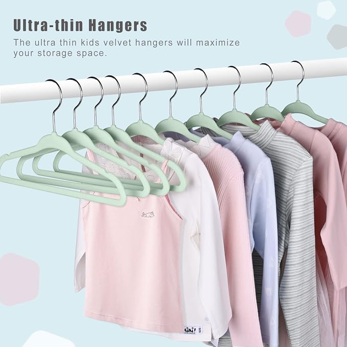 BAGAIL 50 Pack Kids Velvet Hangers 11 Inches Children's Clothes Hangers Non-Slip Baby Hangers for Infant/Toddler (Lime Cream)