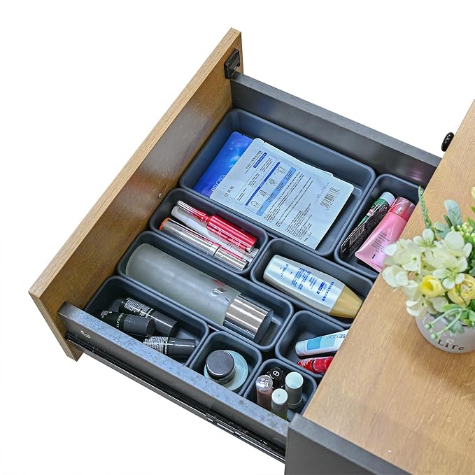 BOPART 25PCS Drawer Organizer Set, Interlockting Desk Drawer Storage Bins Trays for Organizing Cosmetics Jewelries or Gadgets at Office, Bathroom Vanity or Garage Junk Drawer Organization
