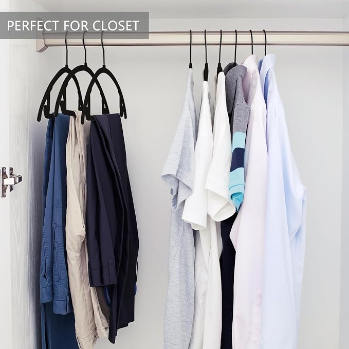 MIZGI Premium Velvet Hangers 60 Pack Heavyduty- Non Slip No Shoulder Bump Suit Hanger- Black Hooks,Space Saving Clothes Rounded Shape for Coat,Sweater,Jackets,Pants