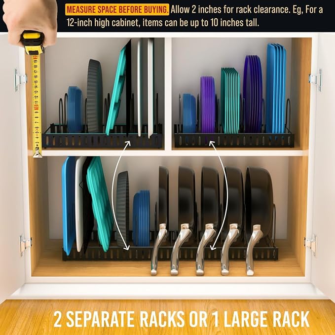 Norcalway Adjustable Bakeware Pots and Pans Organizer Under Cabinet, Cookie Sheet Baking Pan Pot Lid Organizers (14 Dividers)