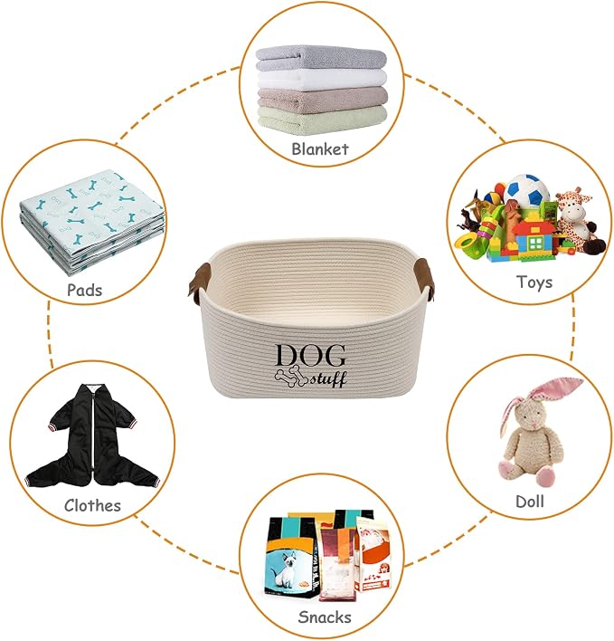 Geyecete Square Dog toy basket storage Cotton Rope Storage Basket Pet/Pet Toy And Accessory Storage Bin Doy Toy Box-Beige