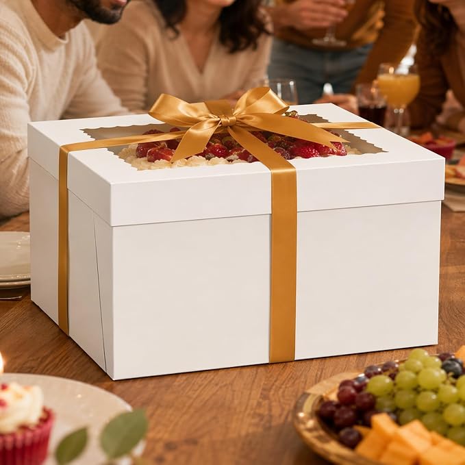 qiqee White 12"x12"x6" Cake Box 36Pcs, 12" White Cake Round Boards 36Pcs, for Cake, Treat Cookie Dessert, Birthday Party
