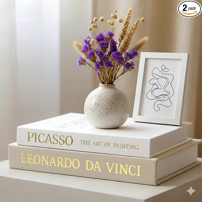 Decorative Books with Picture Frame Set - Set of 2 Decorative Books for Home Decor - Linen Faux/Fake Book for Coffee Table, Bookshelf or Bedside Decor - Hidden Storage Box for Remote & Photo
