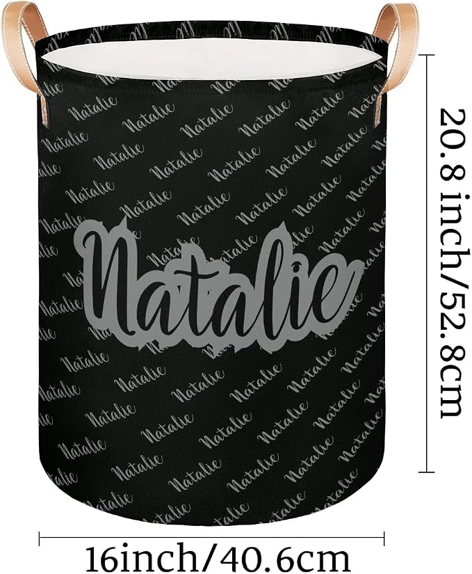Personalized Laundry Basket, Custom Gift Laundry Hamper, Collapsible Nursery Waterproof Laundry Baskets, Dirty Clothes Toy Hamper with Handles Name Text Gray