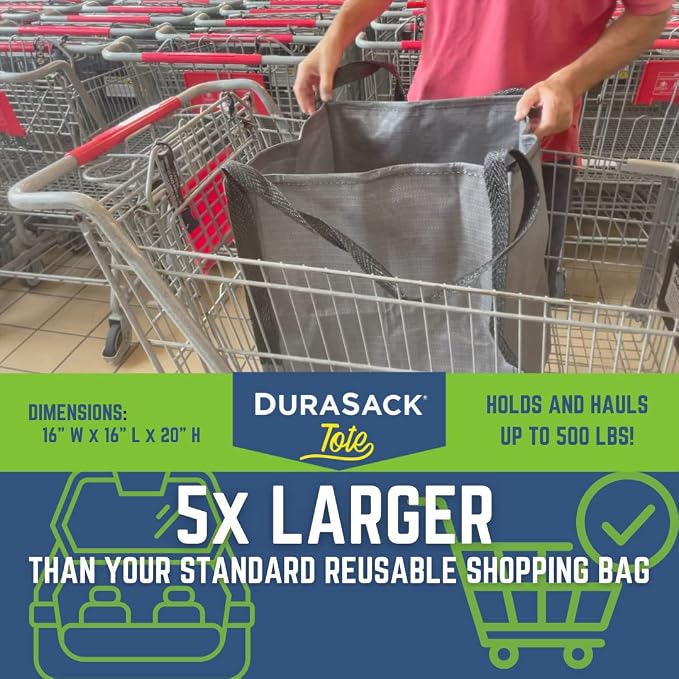DURASACK Heavy Duty Storage Tote Bag 22-Gallon Rugged Woven Polypropylene Moving Bag, Reusable Self-Standing Design, Holds up to 500 Pounds, Pack of 4, Multicolored