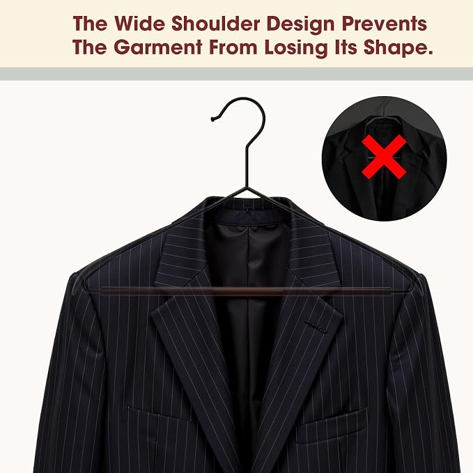 Metal Hangers 24 Pack Suit Hangers,Sweater Hangers No Shoulder Bump,Wide Shoulder Hangers with Wood Pant Bar,Suit Hangers for Men,for Sweaters, Suits, Dresses, Jackets, Pants