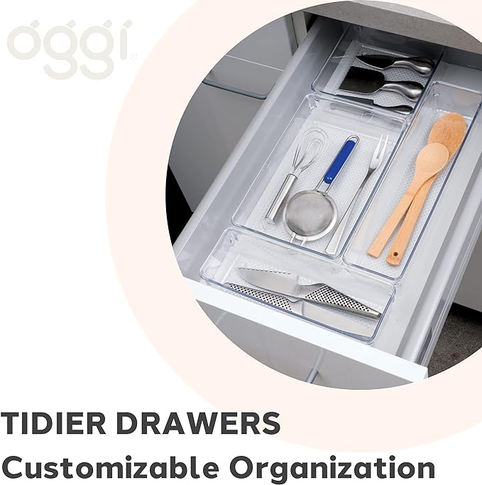 Oggi Clear Drawer Organizer, 3" X 9" | Pack of 2 | For Kitchen | For Office | For Bathroom